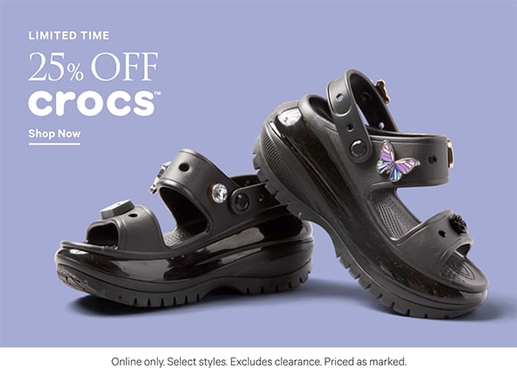 Limited Time. 25% Off Crocs. Online only. Select styles. Excludes clearance. Priced as marked. Shop Now.