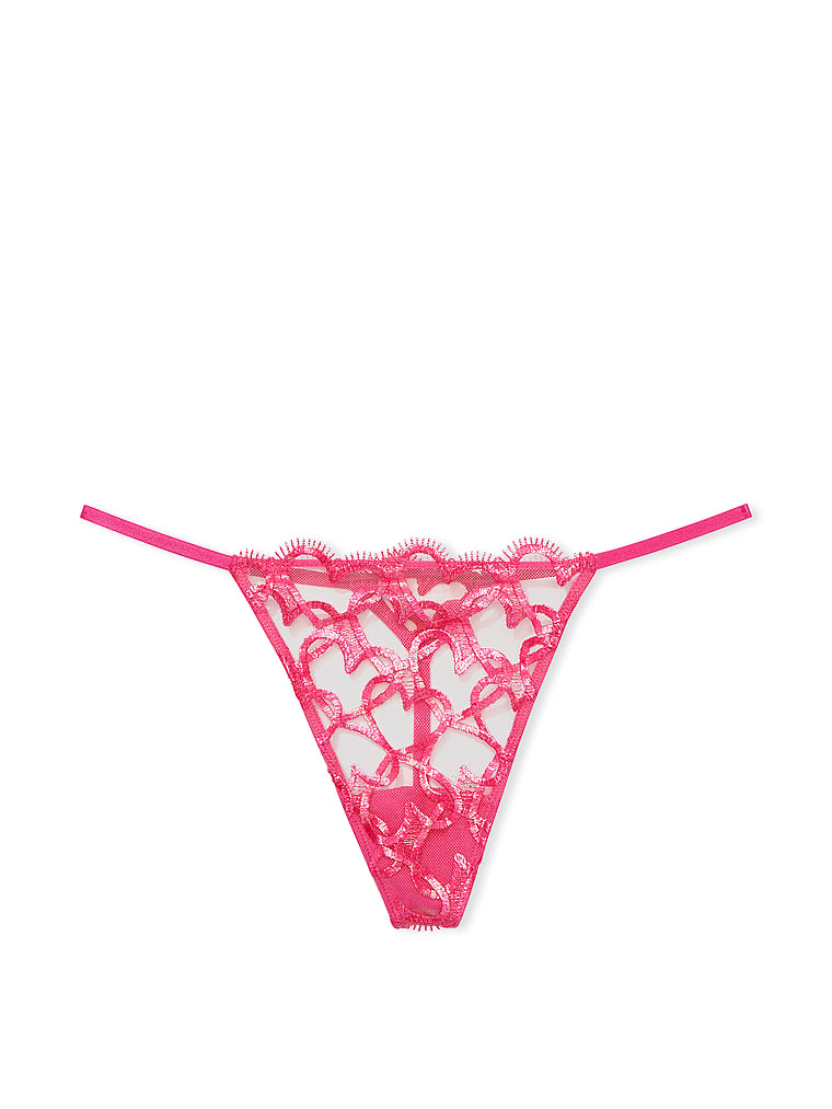 Victoria's Secret, Dream Angels Shimmer Heart Embroidery V-String Panty, Forever Pink, offModelFront, 3 of 5
