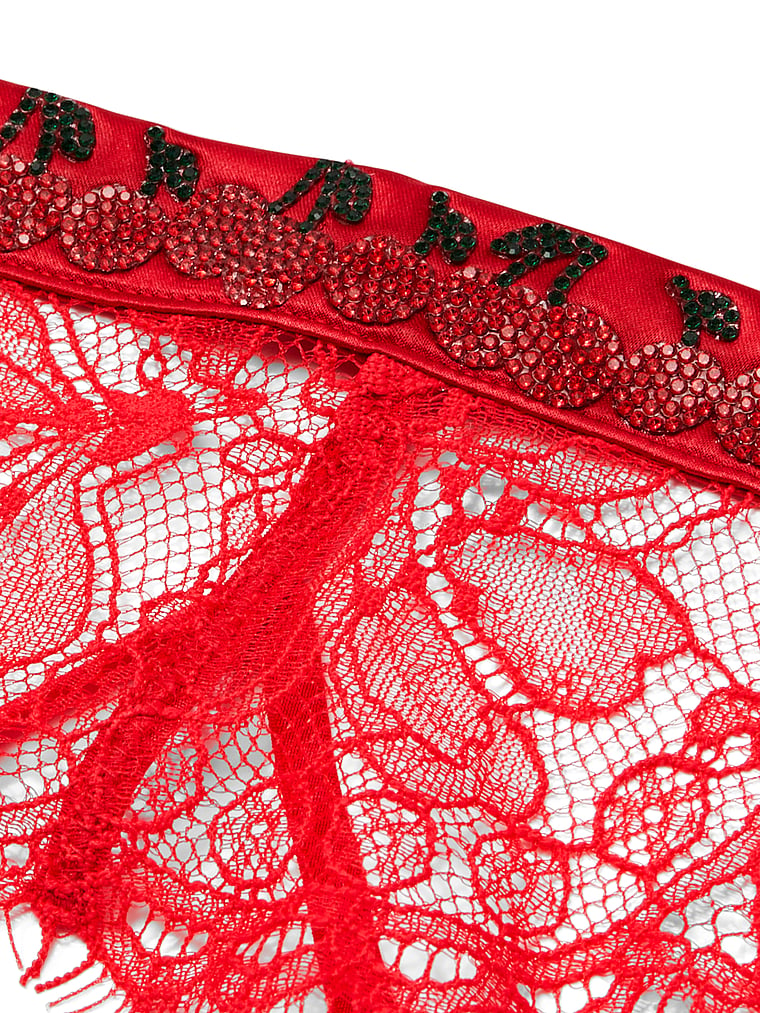 Victoria's Secret, Very Sexy Shine Strap Lace Garter Belt, Cherry Red, detail, 5 of 5