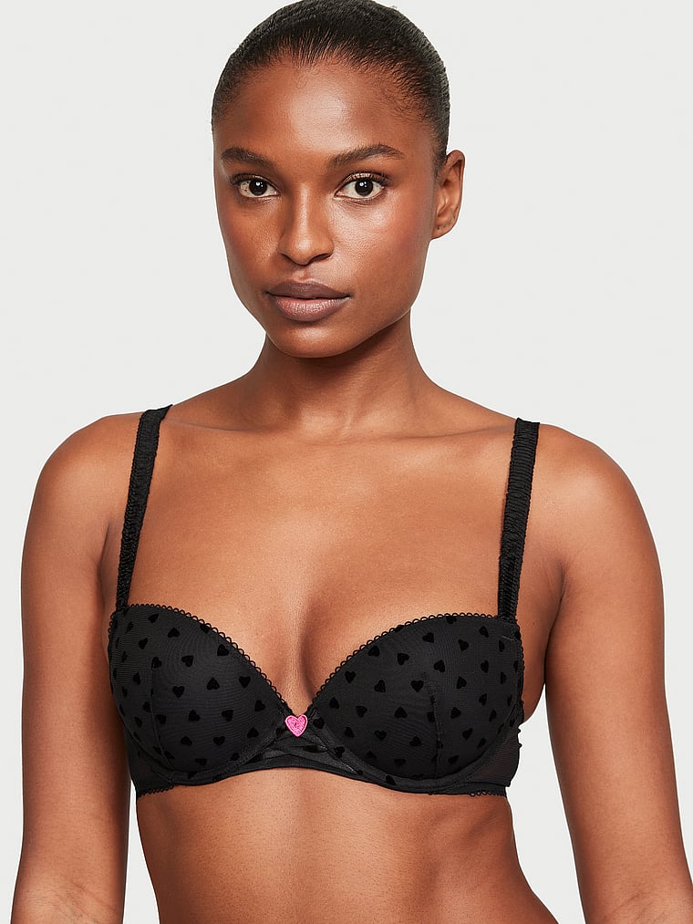 Victoria's Secret, Victoria's Secret Tease Lola Push-Up Bra, Black Hearts, onModelFront, 1 of 4 Tsheca  is 5'9" and wears 34B or Small