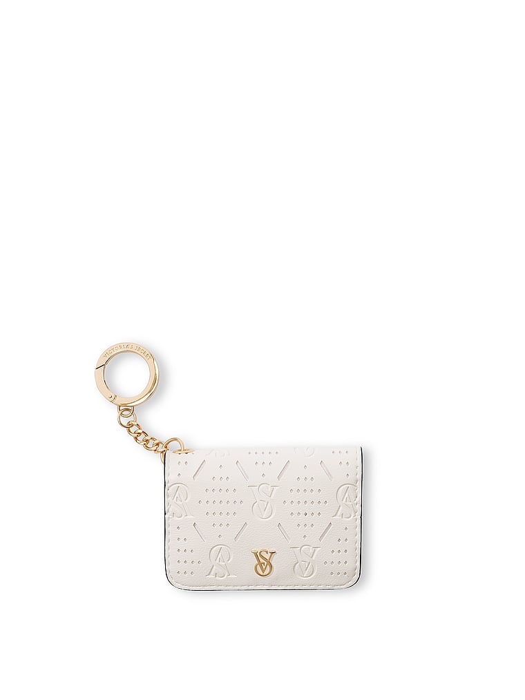 Victoria's Secret, Victoria's Secret Flap Card Case Keychain, White Perforated, onModelFront, 1 of 2