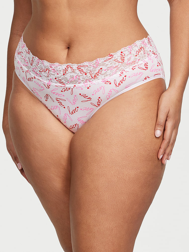 Victoria's Secret, The Lacie Lace-Waist Cotton Hiphugger Panty, Print, onModelFront, 1 of 3 Shadia  is 5'11" and wears Extra Extra Large