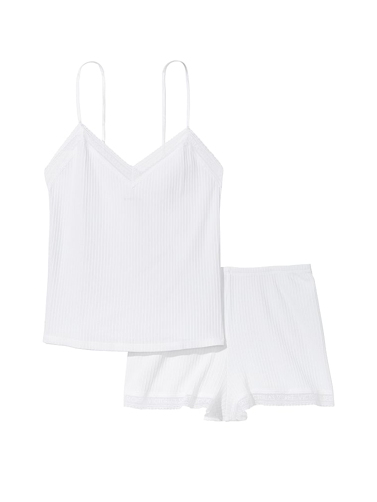 Victoria's Secret, Victoria's Secret Lace-Trim Pointelle Cami & Shorts Set, Vs White, offModelFront, 3 of 3