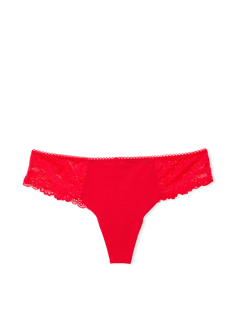 PINK No-Show Thong Panty, Red Pepper, offModelFront, 3 of 3