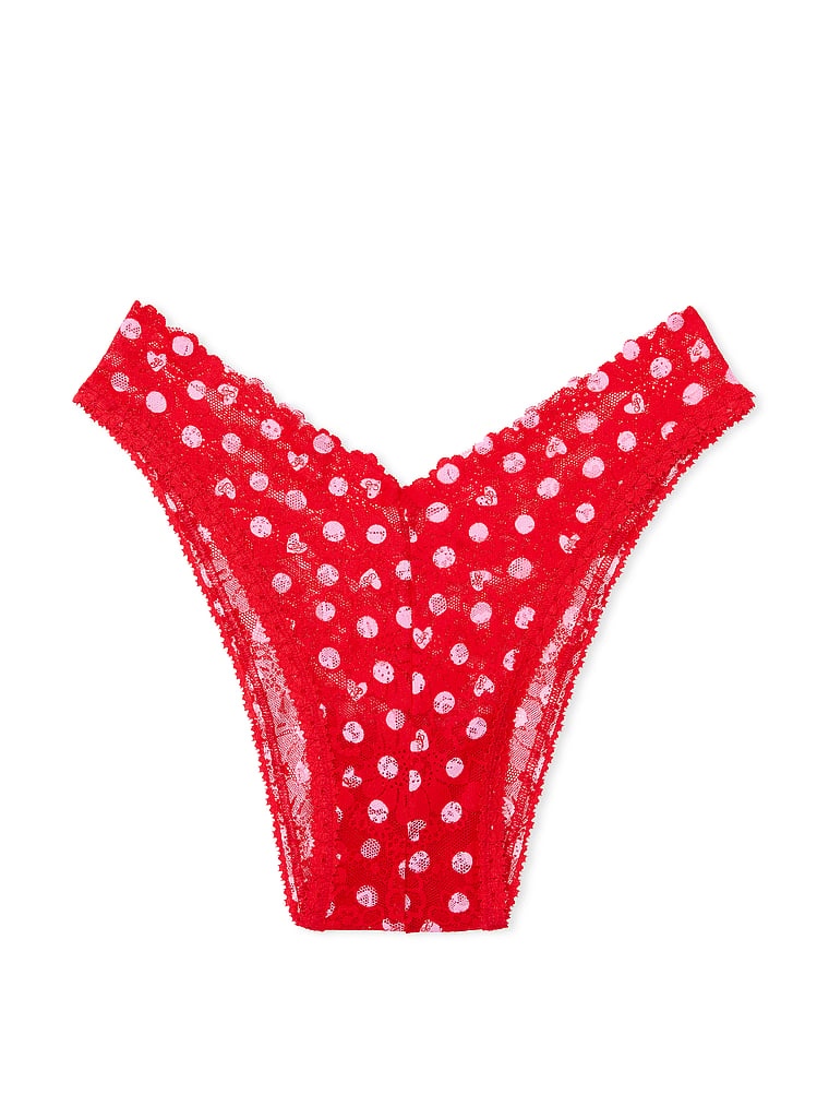 PINK Wink V-Front Brazilian Panty, Red Pepper Heart Dot Print, offModelFront, 4 of 4