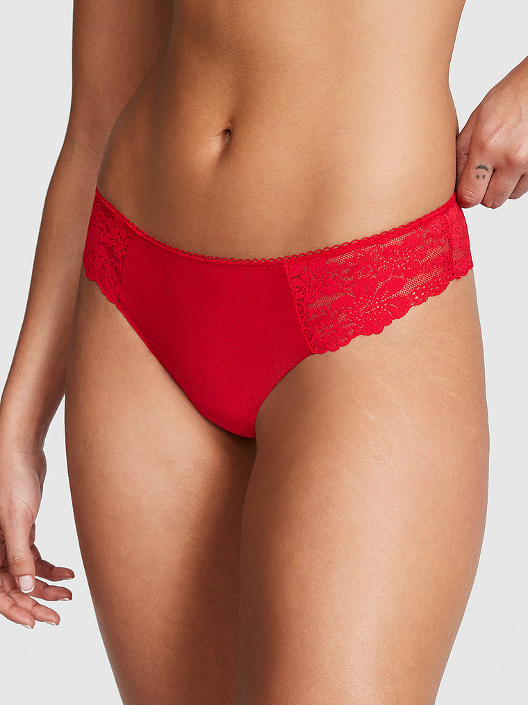 PINK No-Show Thong Panty, Red Pepper, onModelFront, 1 of 3