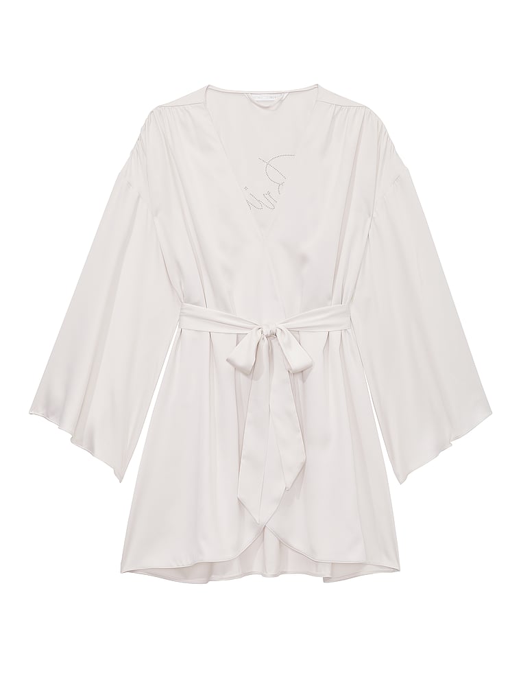 Victoria's Secret, Victoria's Secret Bride Embellished Satin Short Robe, Coconut White, offModelFront, 3 of 4
