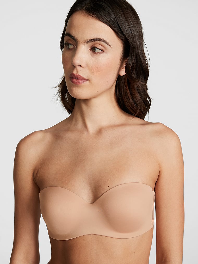 PINK Wear Everywhere Wear Everywhere Push-Up Strapless Bra, Praline, onModelFront, 1 of 3 Scarlett is 5'11" and wears 34B or Small