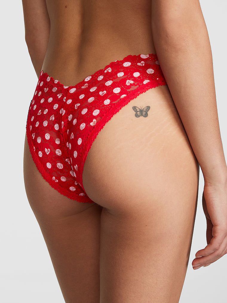 PINK Wink V-Front Brazilian Panty, Red Pepper Heart Dot Print, onModelBack, 2 of 4 Scarlett is 5'11" and wears Small