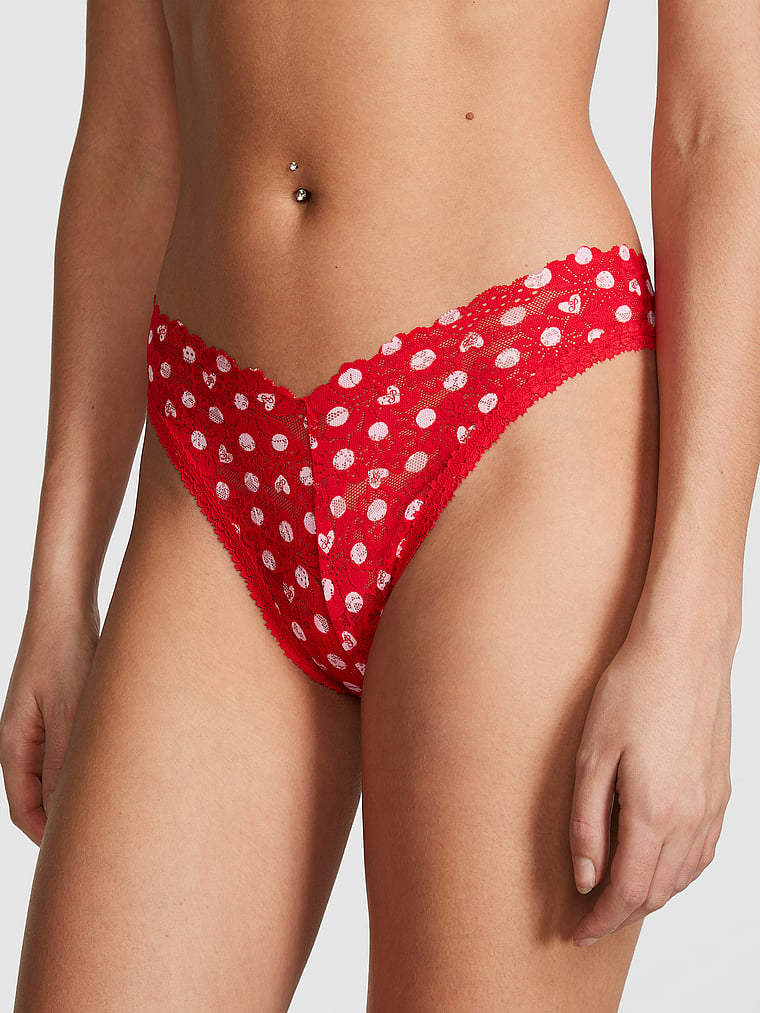 PINK Wink V-Front Brazilian Panty, Red Pepper Heart Dot Print, onModelFront, 1 of 4 Scarlett is 5'11" and wears Small