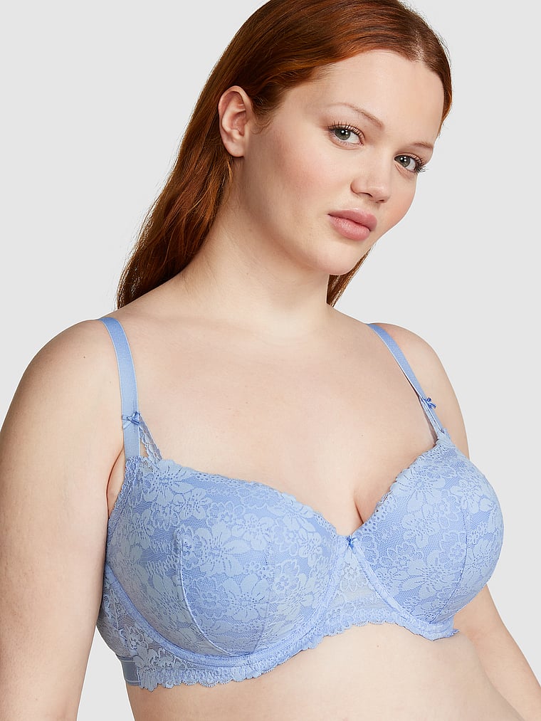 PINK Wink Push-Up Balconette Bra, Harbor Blue, onModelFront, 1 of 4 Finley  is 5'9" and wears 38DD (E) or Large
