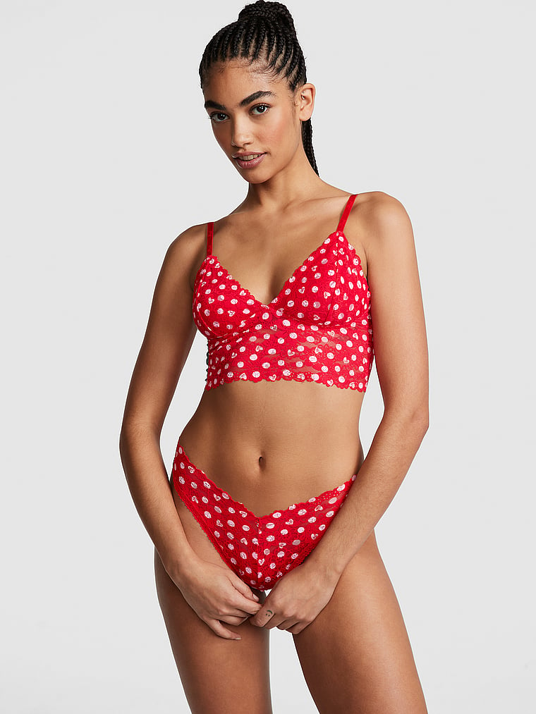PINK Wink V-Front Brazilian Panty, Red Pepper Heart Dot Print, onModelSide, 3 of 4