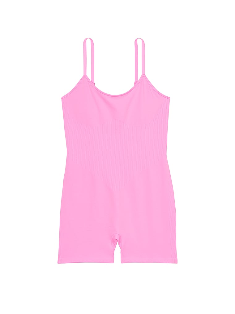 PINK The Wave Soft Seamless Onesie, Lola Pink, offModelFront, 3 of 3