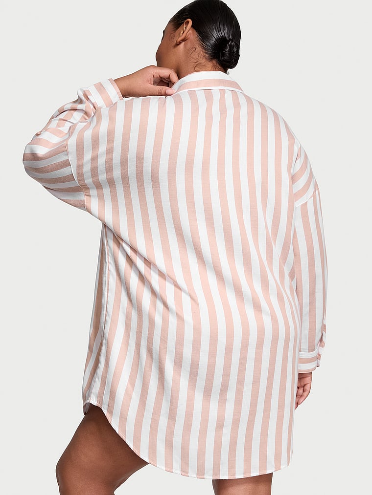 Victoria's Secret, Victoria's Secret Modal-Cotton Sleepshirt, Toasted Sugar Stripes, onModelBack, 2 of 4 Brianna is 5'10" and wears Extra Large