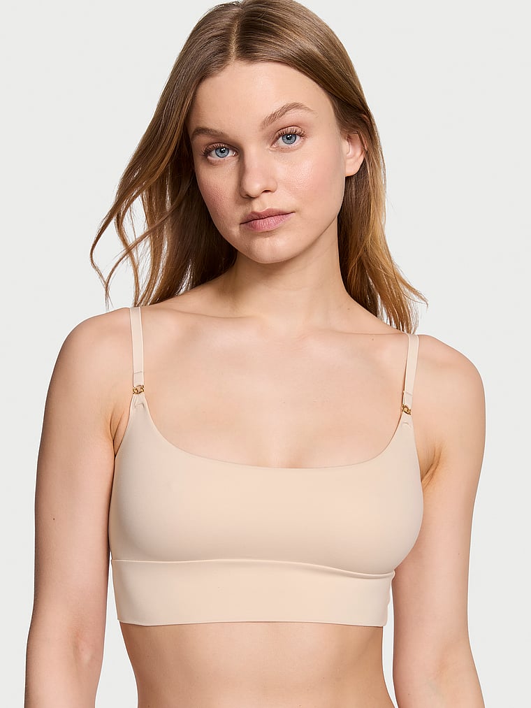 Victoria's Secret, Victoria's Secret Feathersoft Essentials Bralette, Beige, onModelFront, 1 of 4 Lotta is 5'10" and wears Small