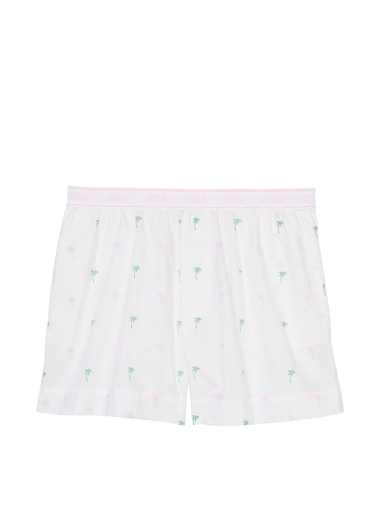 PINK Cotton Poplin Boxer Shorts, White Palms, offModelFront, 4 of 5