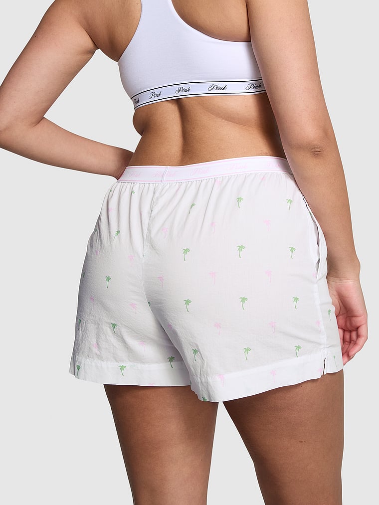 PINK Cotton Poplin Boxer Shorts, White Palms, onModelBack, 2 of 5 Breanna is 5'8" and wears Large