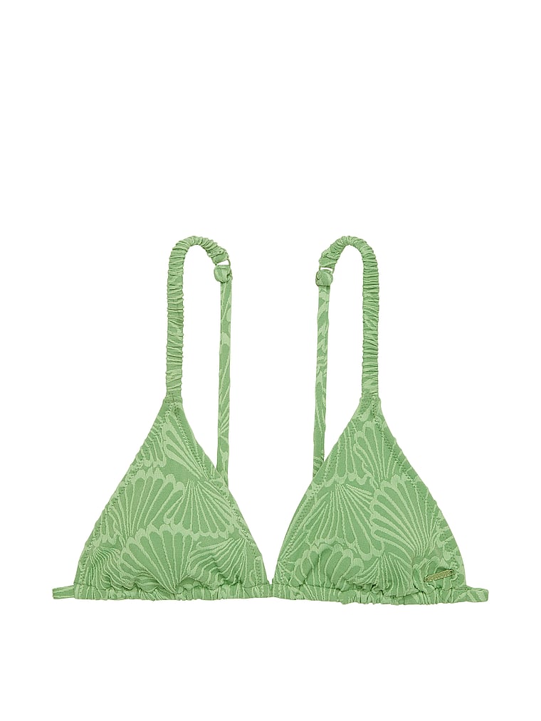 PINK Scrunchie Triangle Bikini Top, Wild Grass Green, offModelFront, 3 of 4