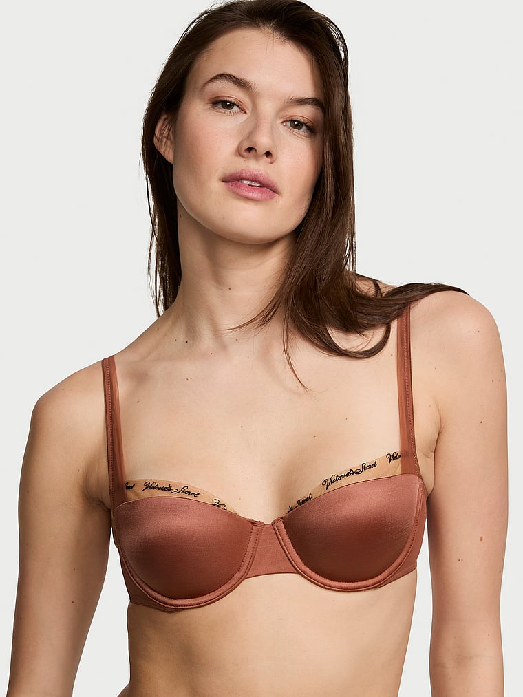 Victoria's Secret, Very Sexy Smooth Logo Embroidery Lightly Lined Balconette Bra, Clay, onModelFront, 3 of 4 Mackenzie is 5'10" and wears 34B or Small