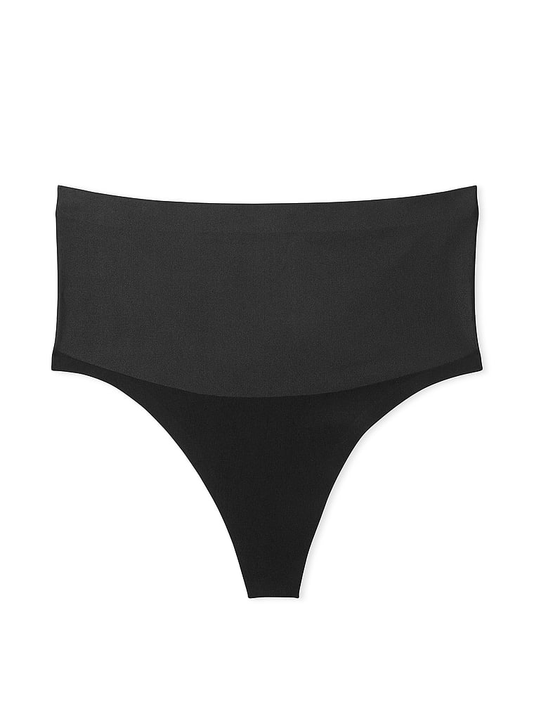 Victoria's Secret, Body by Victoria Smoothing Shimmer Thong Panty, Black, offModelFront, 3 of 3