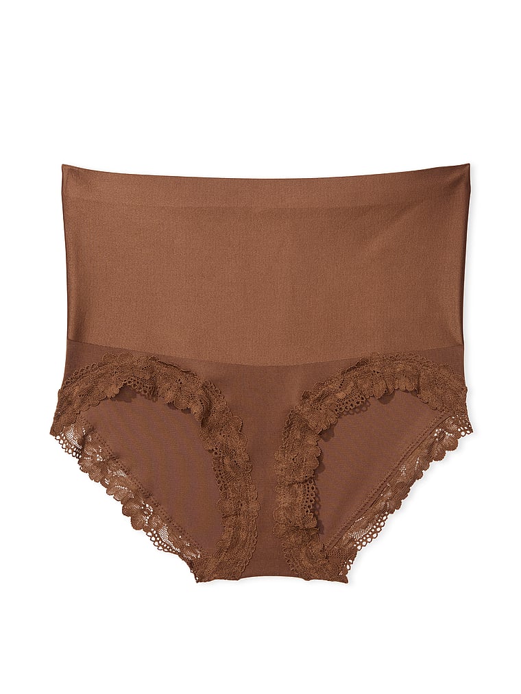 Victoria's Secret, Body by Victoria Smoothing Shimmer Lace-Trim Brief Panty, Mousse, offModelFront, 3 of 3