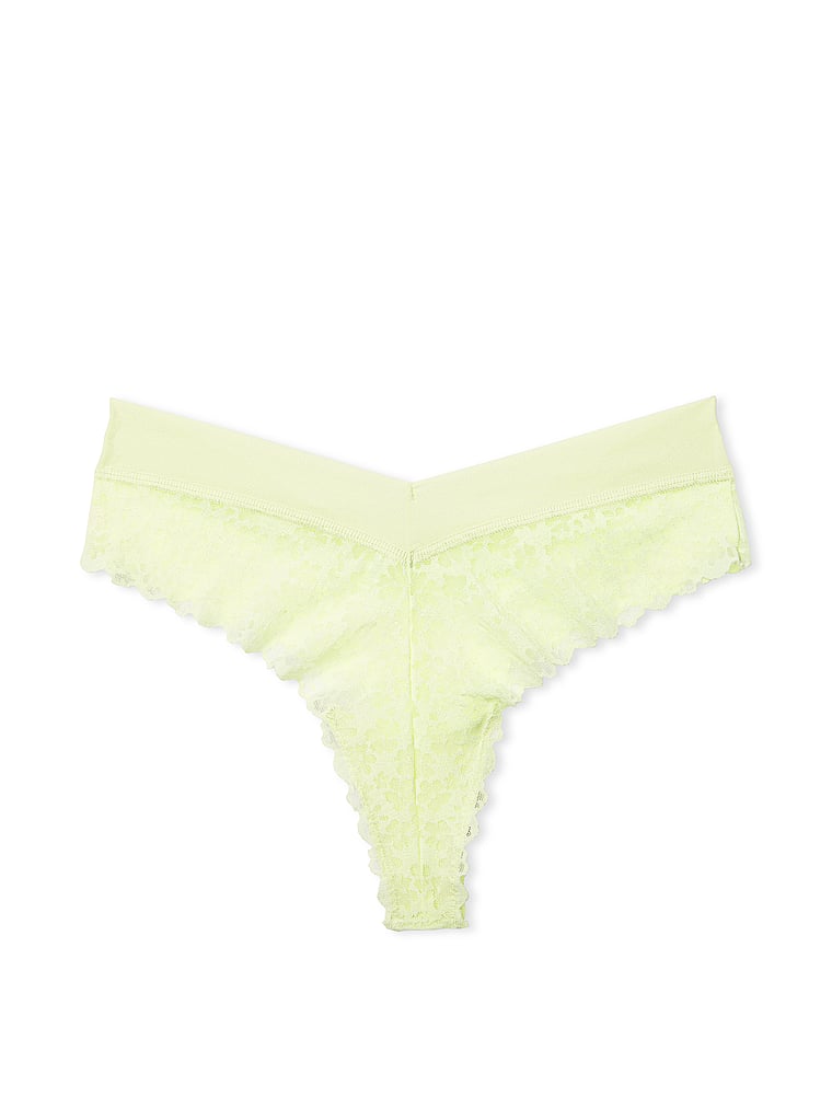 PINK No-Show Thong Panty, Lime Cream, offModelFront, 3 of 3