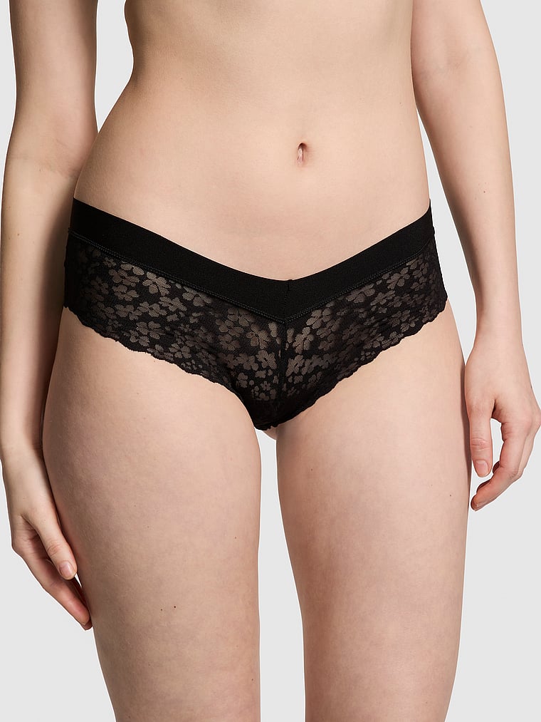 PINK No-Show Hiphugger Panty, Pure Black, onModelFront, 1 of 3 Anabel is 5'8" and wears Small