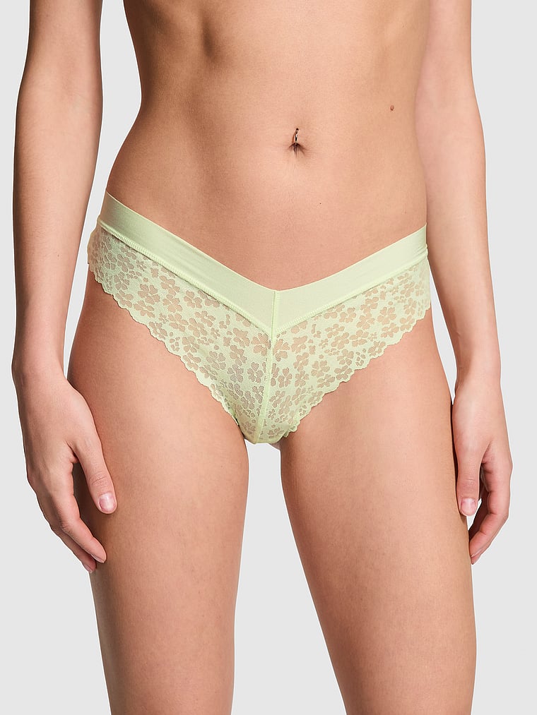 PINK No-Show Thong Panty, Lime Cream, onModelFront, 1 of 3 Scarlett is 5'11" and wears Small