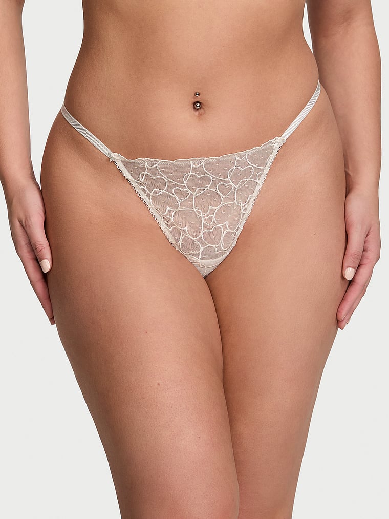 Victoria's Secret, Victoria's Secret Tease Bridal V-String Panty, White Hearts, onModelFront, 3 of 4 Lorena is 5'9" and wears Large