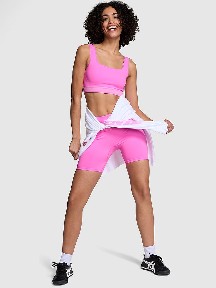 PINK PINK Flip It Seamless Foldover Bike Shorts, Pink, onModelSide, 4 of 4 Vanessa is 5'10" and wears Small