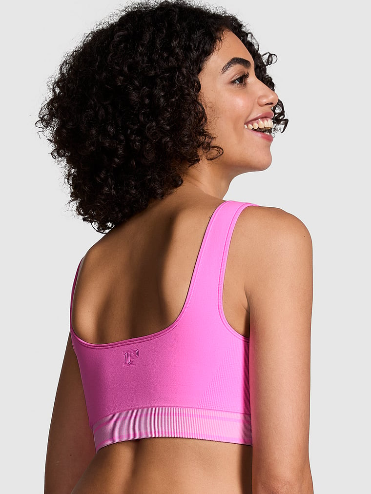 PINK PINK Flip It Seamless Reversible Sports Bra, Pink, onModelBack, 2 of 4 Vanessa is 5'10" and wears 32B or Small