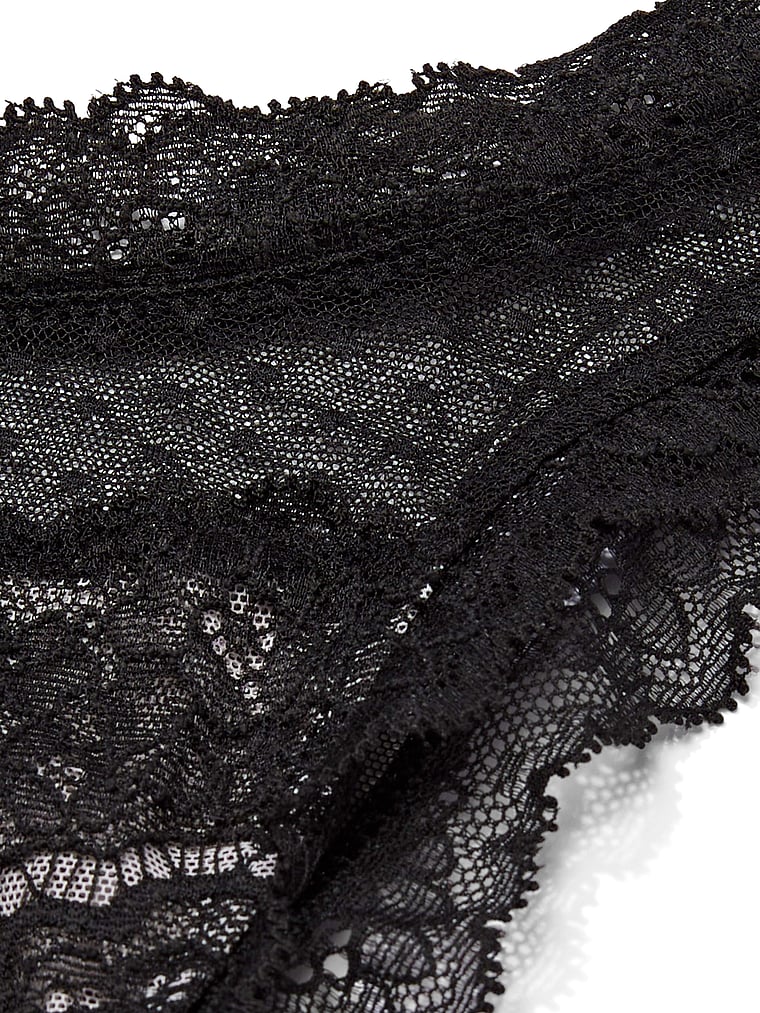 Victoria's Secret, Dream Angels Smooth & Lace Mini String Bikini Panty, Black, detail, 3 of 5