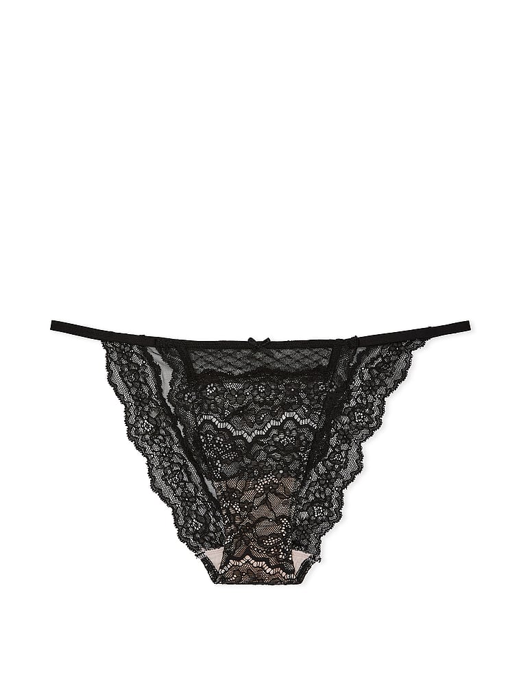 Victoria's Secret, Dream Angels Smooth & Lace Mini String Bikini Panty, Black, offModelFront, 2 of 5