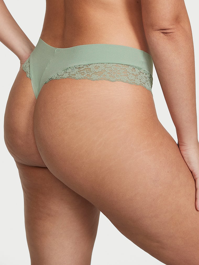 Victoria's Secret, No-Show No-Show Lace-Trim Thong Panty, Green, onModelBack, 2 of 3 Lorena is 5'9" and wears Large