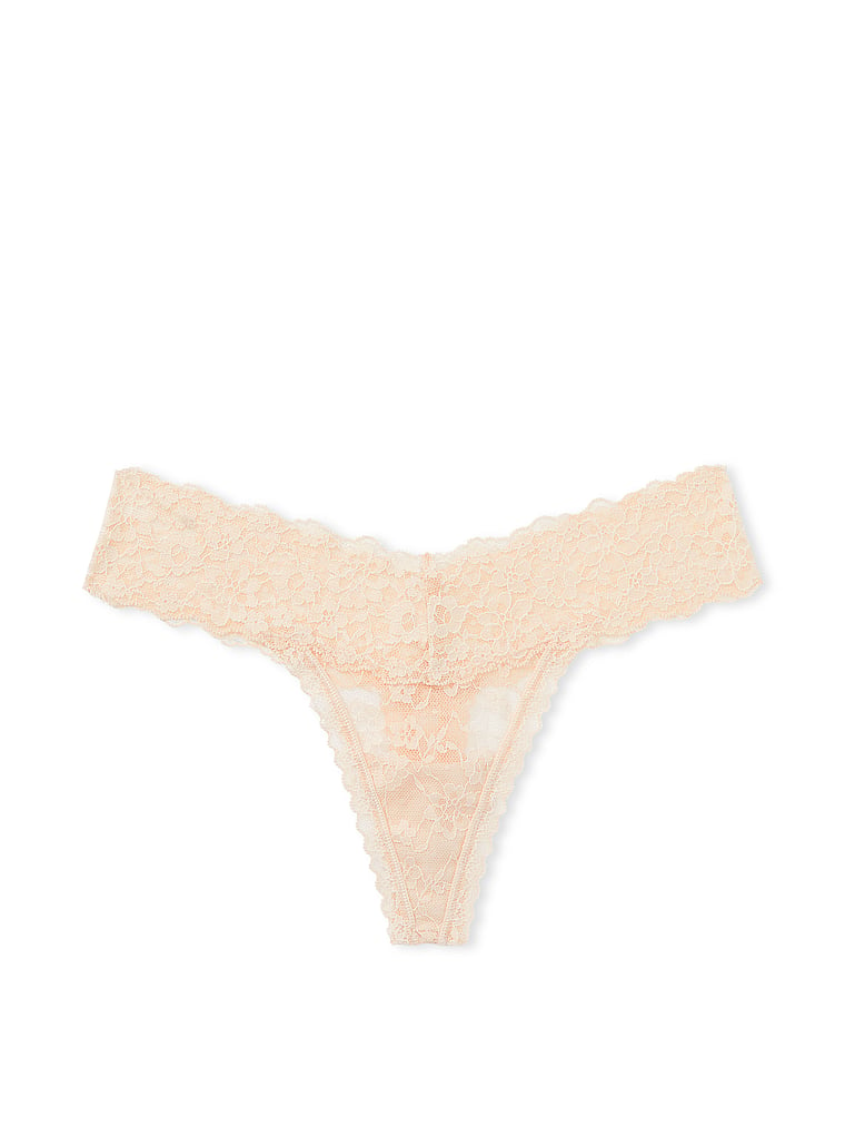 Victoria's Secret, The Lacie Lace Thong Panty, Beige, offModelFront, 3 of 3