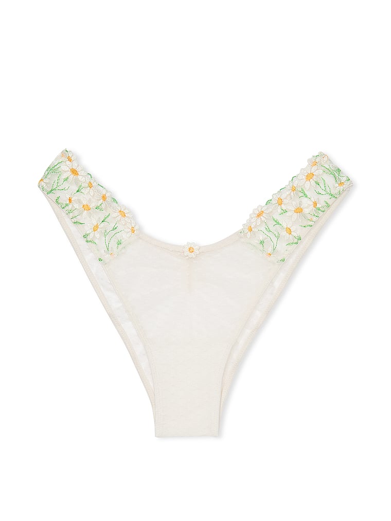 Victoria's Secret, Dream Angels Daisy Chain Embroidery Brazilian Panty, White/Ivory, offModelFront, 4 of 5