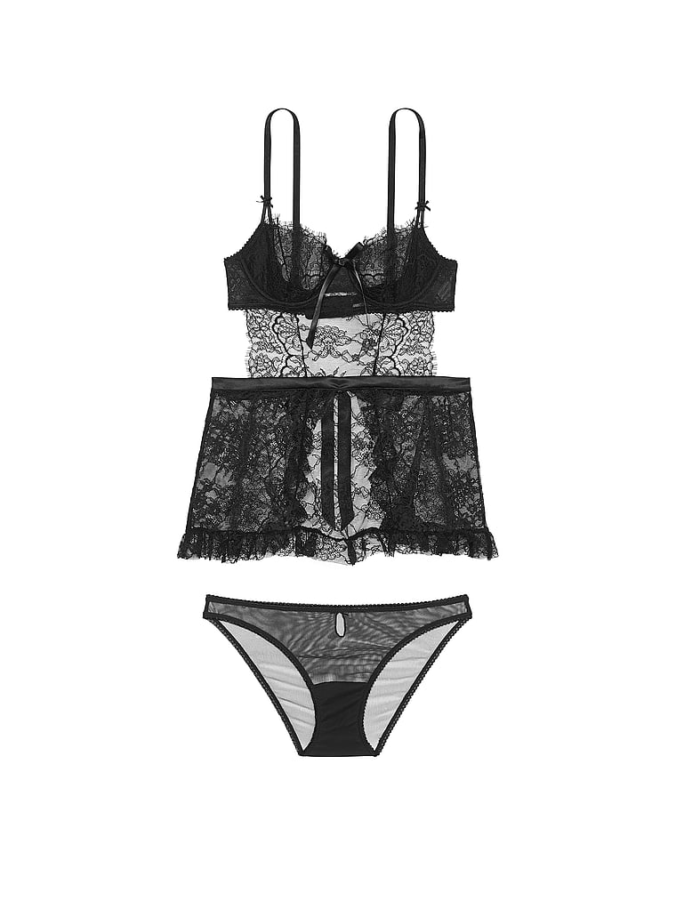 Victoria's Secret, Very Sexy Dream Angels Wicked Unlined Lace Apron Set, Black, offModelFront, 3 of 3