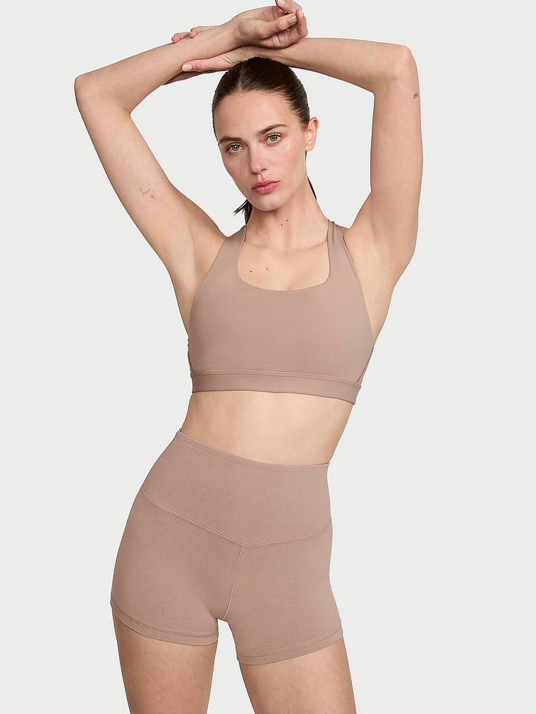 Victoria's Secret, Victoria's Secret VS Cotton 3" Bike Shorts, Bare Taupe, onModelFront, 1 of 4 Joy  is 5'10" and wears Small