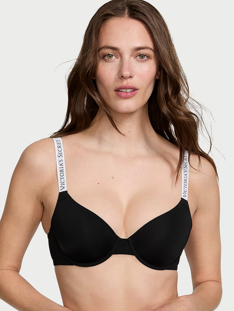Victoria's Secret, The T-shirt Lightly Lined Demi Bra, Black, onModelFront, 1 of 3 Joy  is 5'10" and wears 34B or Small