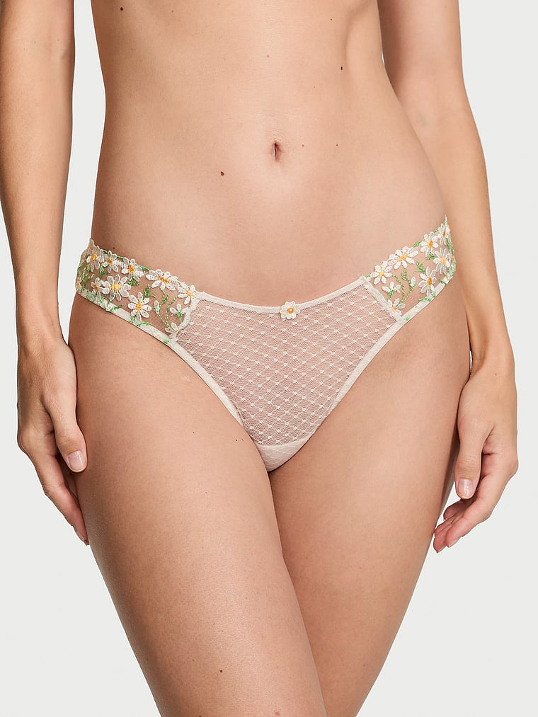 Victoria's Secret, Dream Angels Daisy Chain Embroidery Brazilian Panty, White/Ivory, onModelFront, 1 of 5 Maggie is 5'7" and wears Small