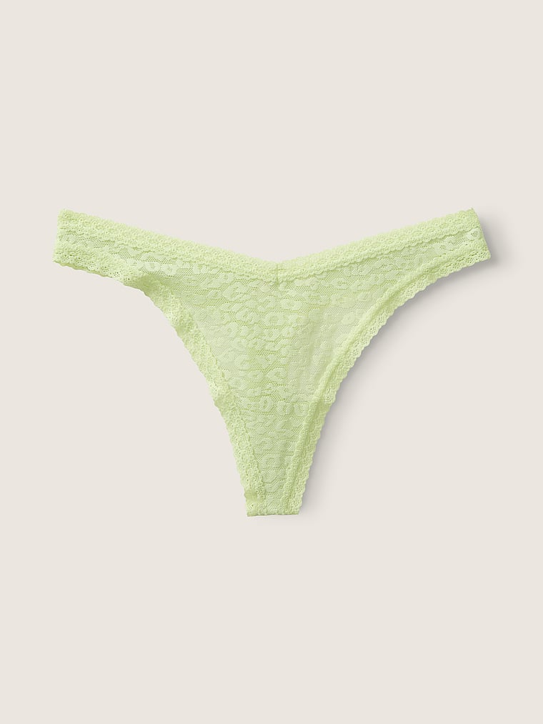 PINK Wear Everywhere Lace Thong Panty, Icy Lime, offModelFront, 2 of 3