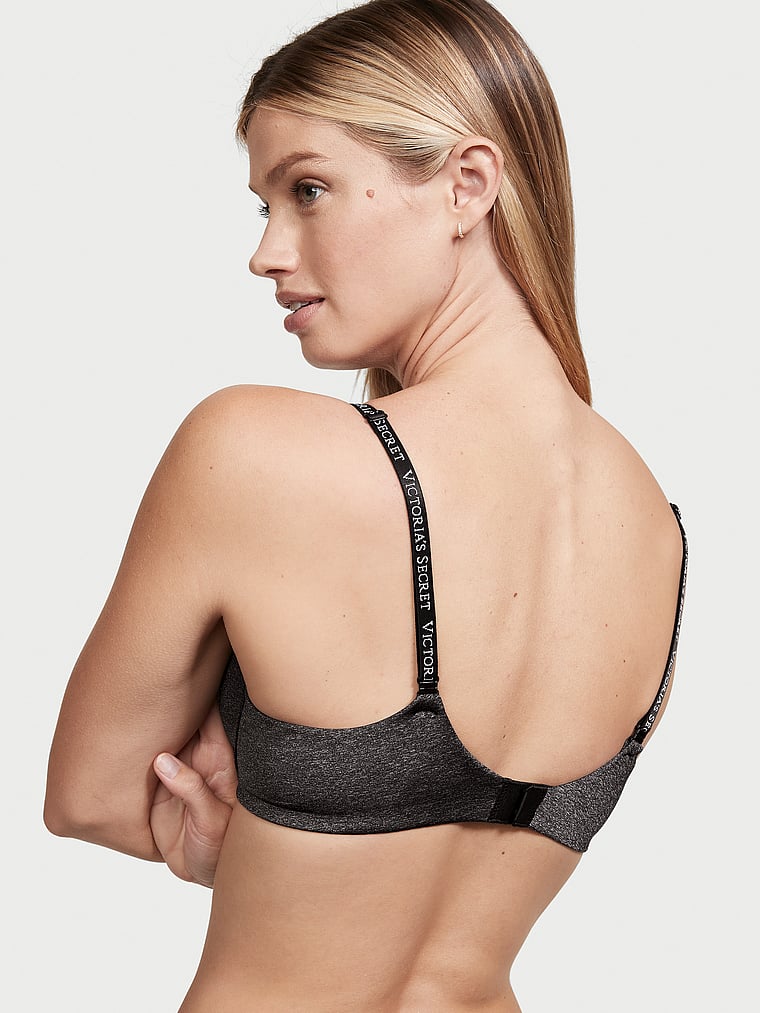 Victoria's Secret, The T-shirt Logo Strap Perfect Coverage Bra, Black Marl, onModelBack, 2 of 3 Maggie is 5'7" and wears 32B or Small