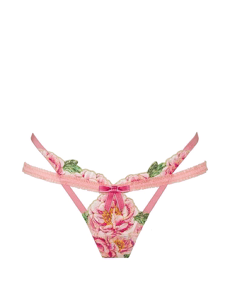 Victoria's Secret, For Love & Lemons Needle Point Roses Thong, offModelFront, 4 of 5