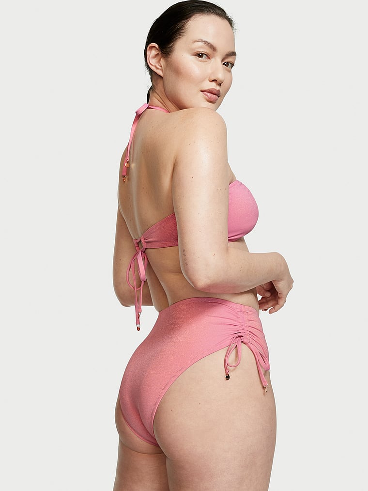 Parte inferior de traje de baño estilo cheeky con cintura alta, frunces y  brillo - Victoria's Secret