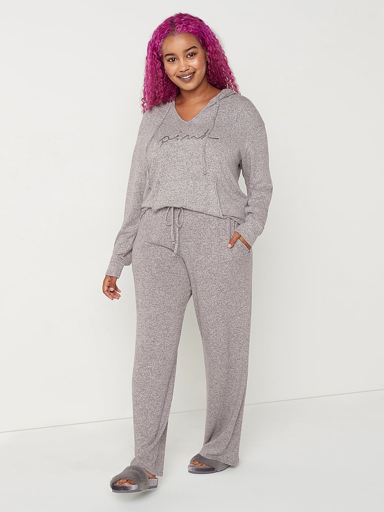Pantalones abrigados de pernera ancha para dormir – PINK – rosa