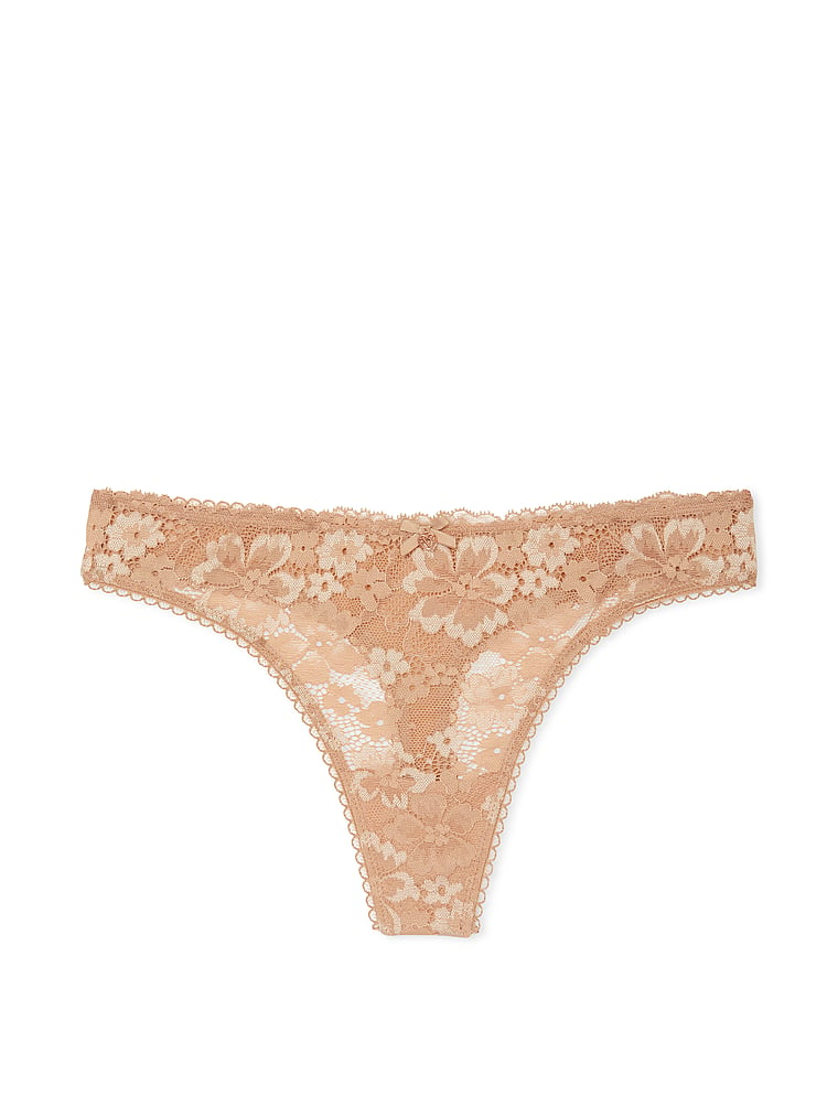 Victoria's Secret, Body by Victoria Lace-Front Thong Panty, Praline, offModelFront, 3 of 3