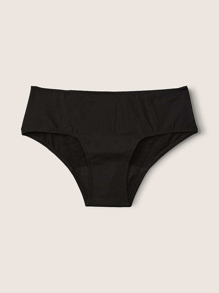 PINK Period Hipster Panty, Pure Black, offModelFront, 4 of 5
