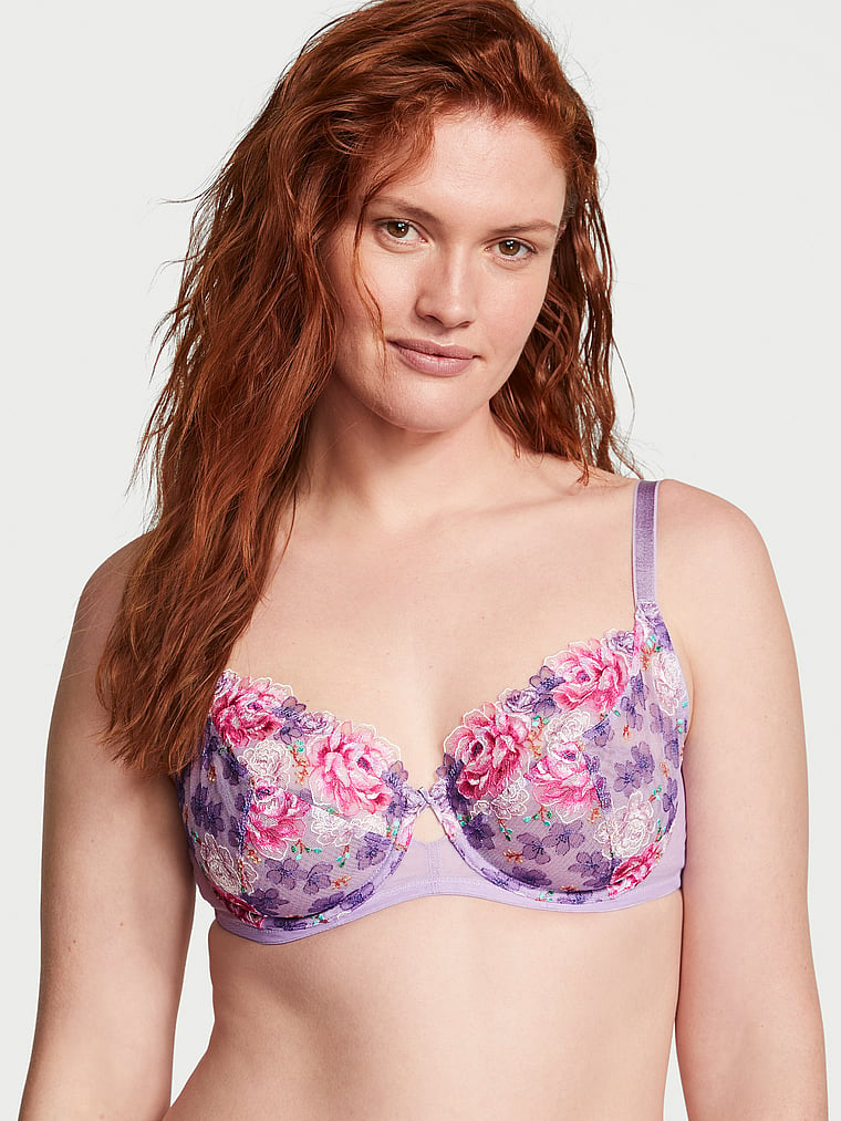 Victoria's Secret, Dream Angels The Fabulous by Victoria's Secret Full-Cup Bra, Electric Blooms Embroidery, onModelFront, 4 of 5 Katy is 5'11" and wears 36D or Large