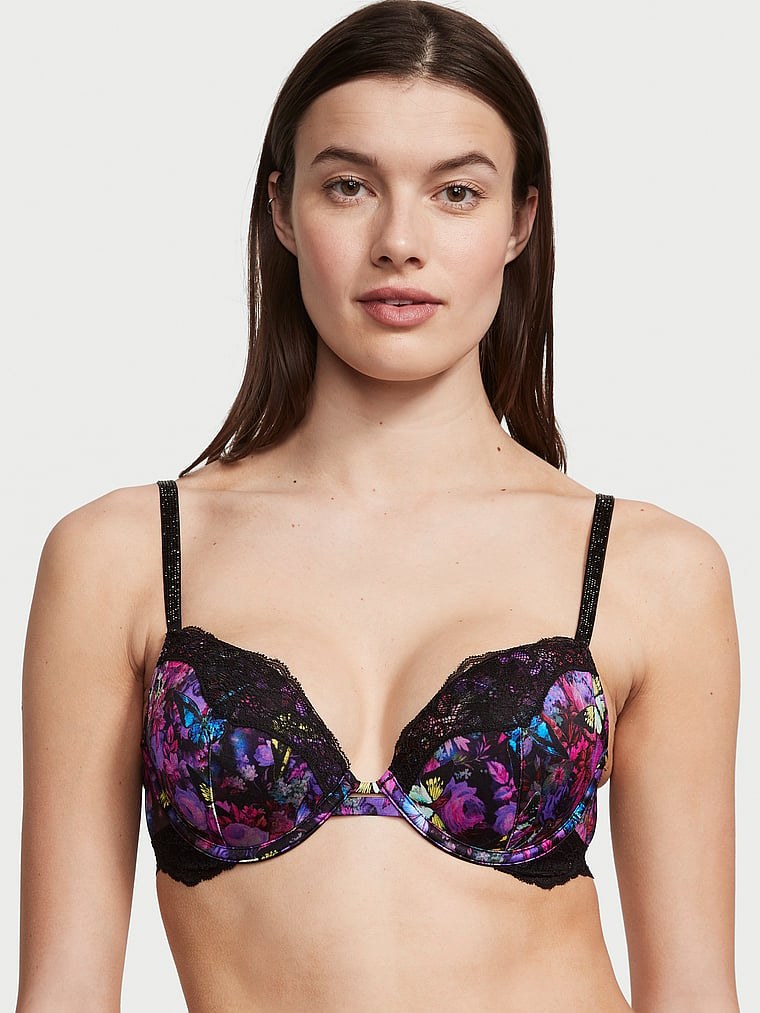 Victoria's Secret, Very Sexy Shine Strap Lace Trim Push-Up Bra, Moody Floral, onModelFront, 4 of 5 Mackenzie is 5'10" and wears 34B or Small