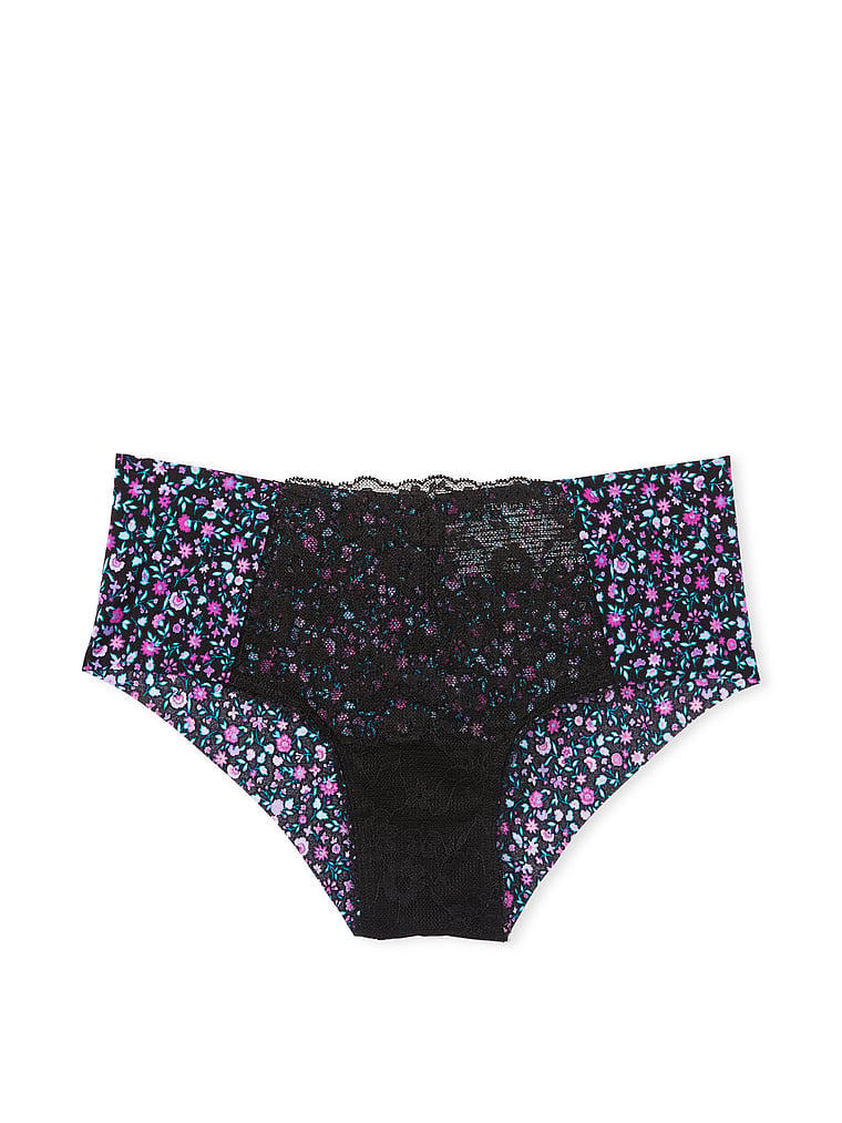Victoria's Secret, No-Show No-Show Lace Cheeky Panty, Black Ditsy Floral, offModelFront, 3 of 3